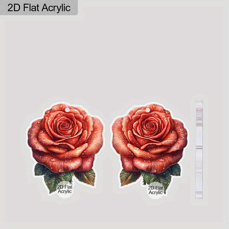 Valentine's Day Rose Flower Pattern Dangle Earrings, Gift for Women